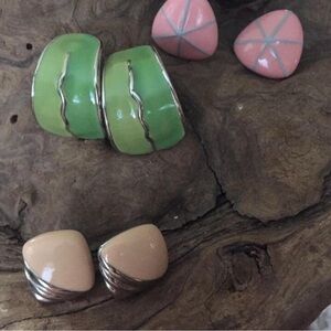 Three Pair Retro Style Pierced Earrings Colorful Accents Fashion Statements